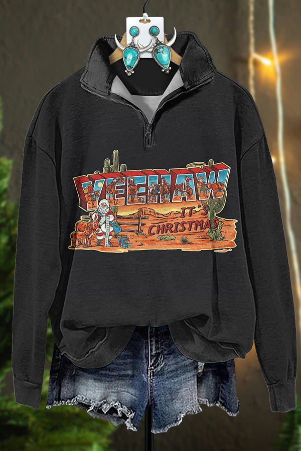 Western Yeehaw Christmas Zipper Sweatshirt