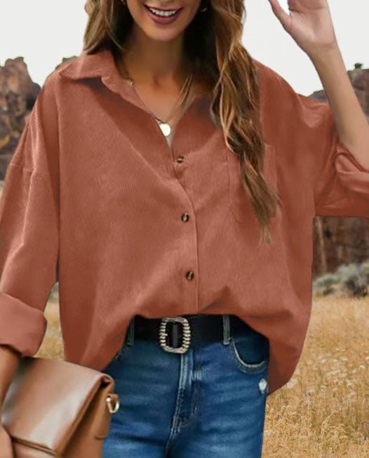 New Lapel Solid Color Long Sleeve Shirt