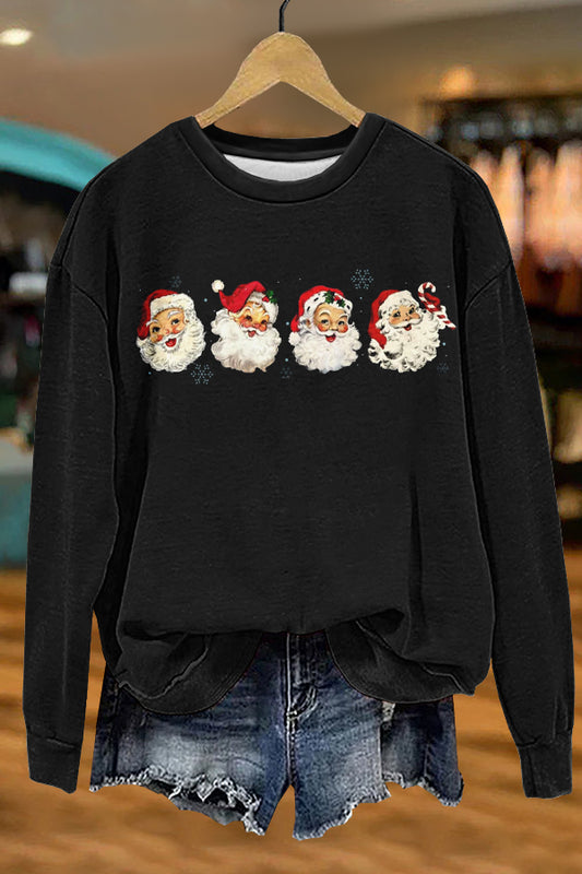 Retro Christmas Santa Claus Print Sweatshirt