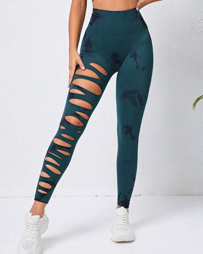 Cut-Out Tie-Dye High-Waisted Hip Lift Yoga Pants