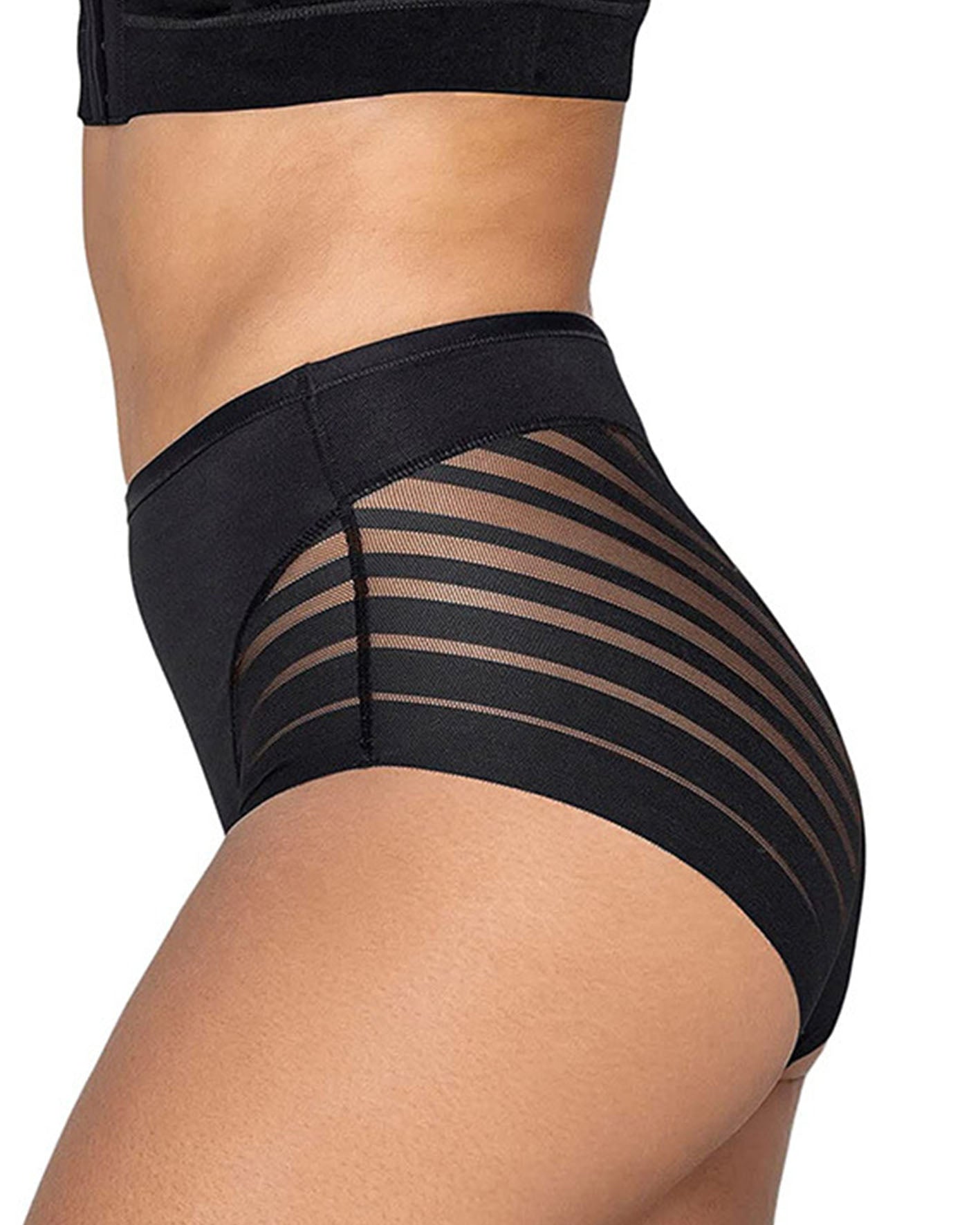 Corset Waist And Hip Lift Sheer Mesh Striped Panties