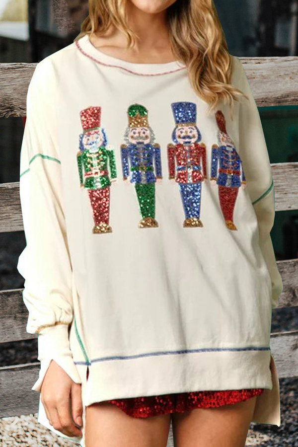 Christmas Sweet Sequin Top Long Sleeve Sweater