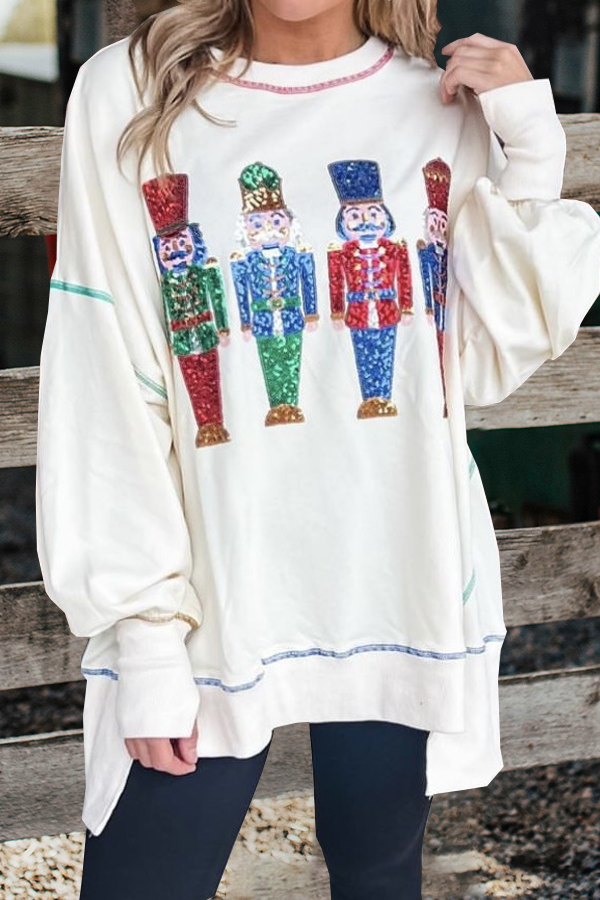 Christmas Sweet Sequin Top Long Sleeve Sweater