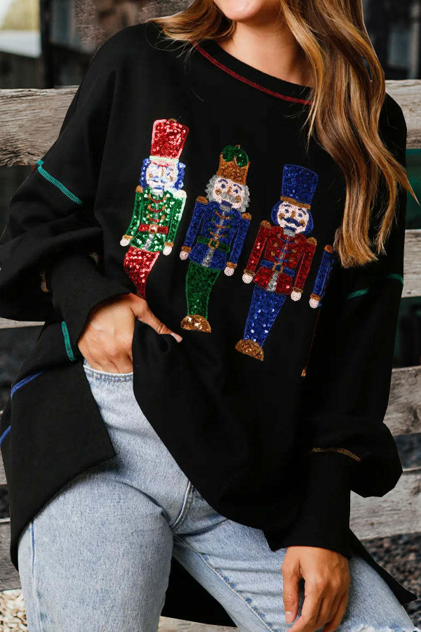 Christmas Sweet Sequin Top Long Sleeve Sweater