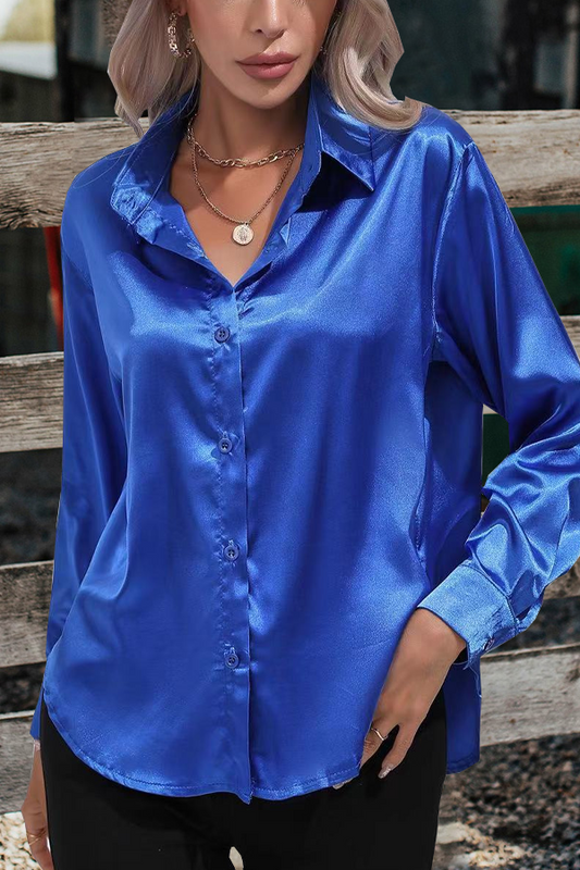 Solid Color Tops Elegant Button Front Lapel Shirt