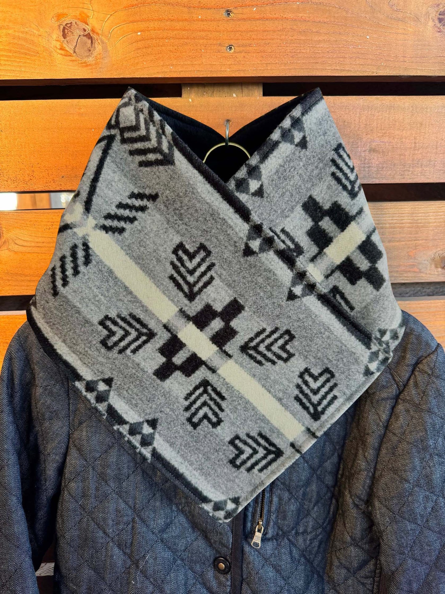 Women's Western Gray Aztec Warm Neck Hood