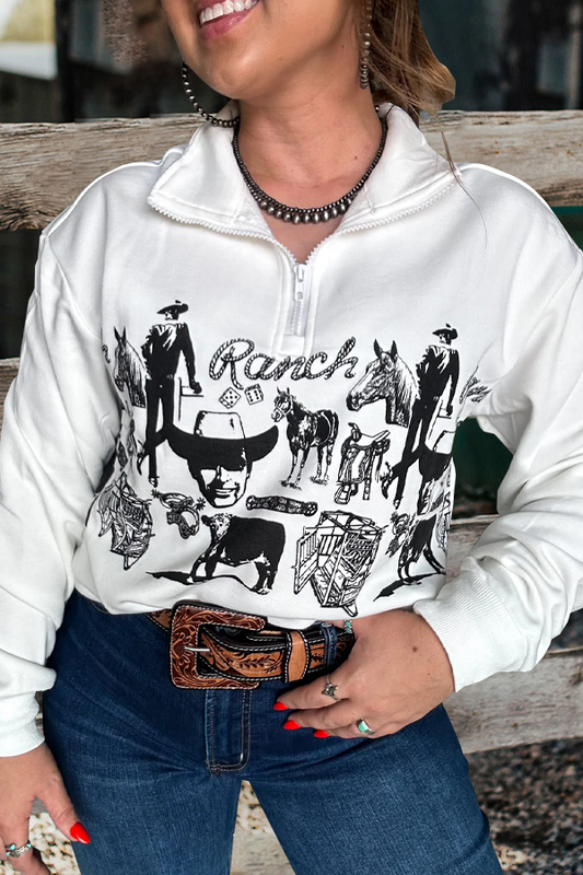 Women's Western Print Long Sleeve Sweatshirt