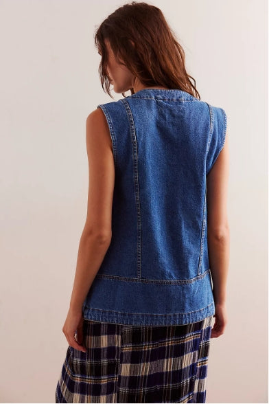 Ladies Denim Basic Vest Cardigan