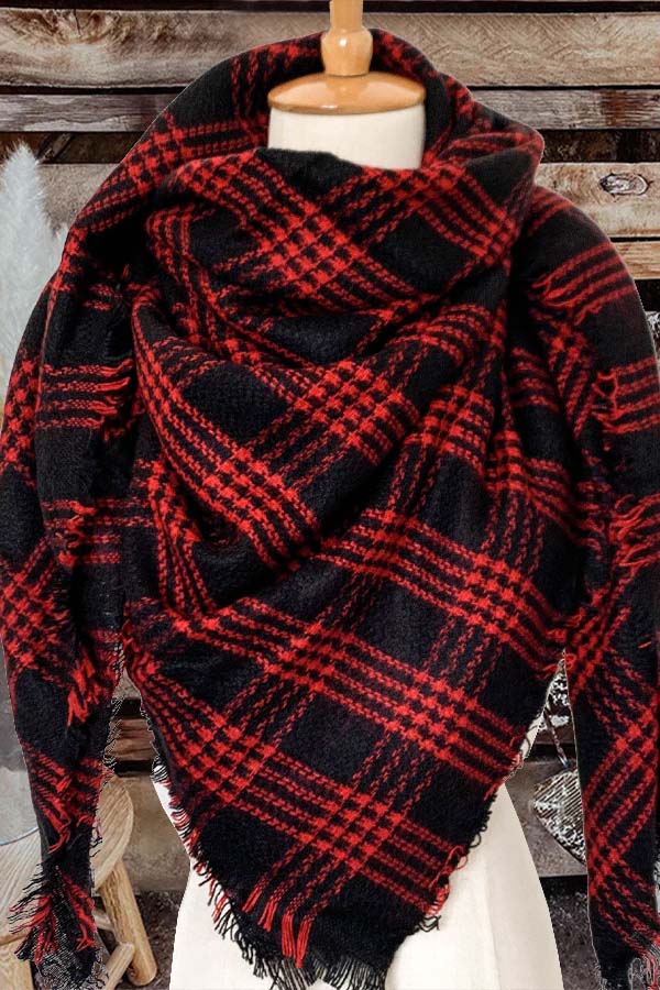 Cashmere Oversized Double-Sided Red Plaid Square Scarf