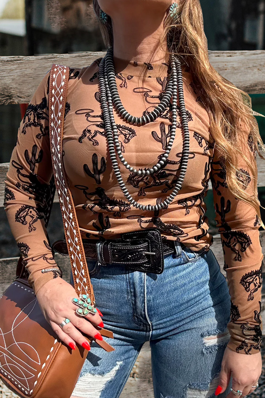 Western Bronc & Cactus Sheer Top