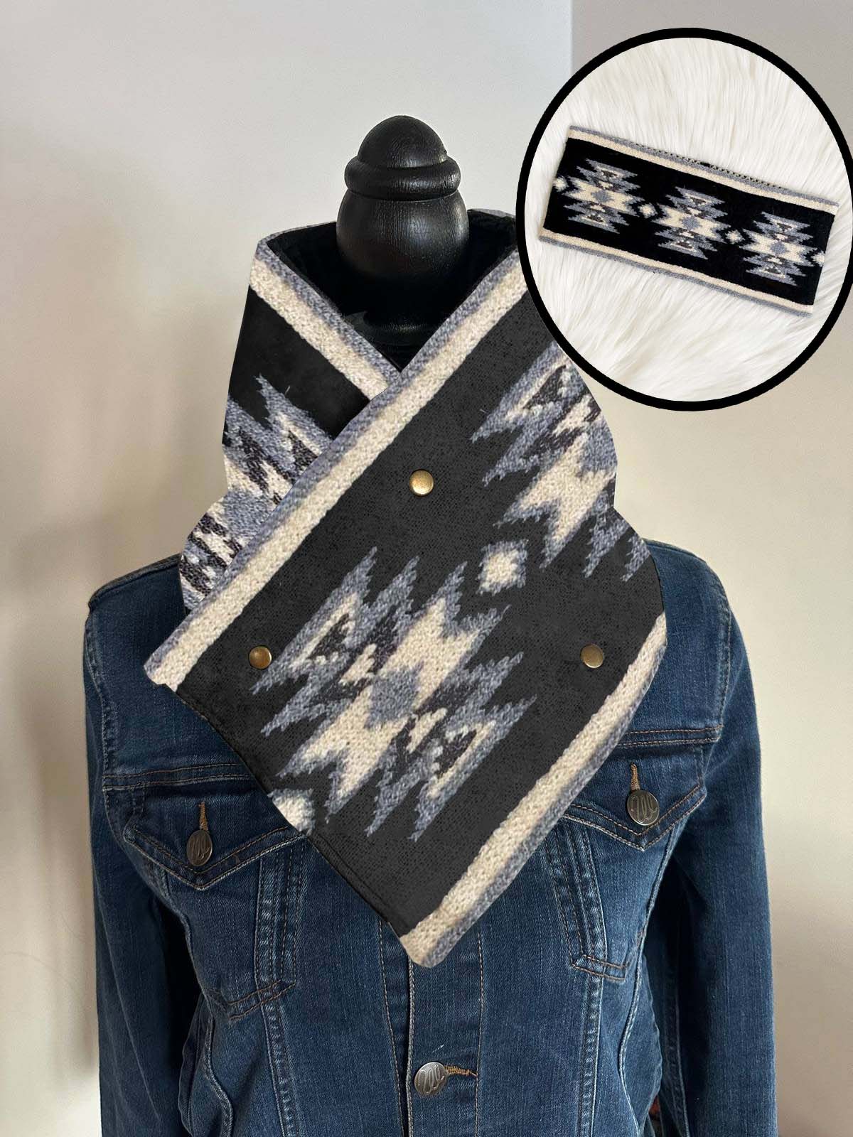 Gallup Aztec Scarf with Matching Headband Black