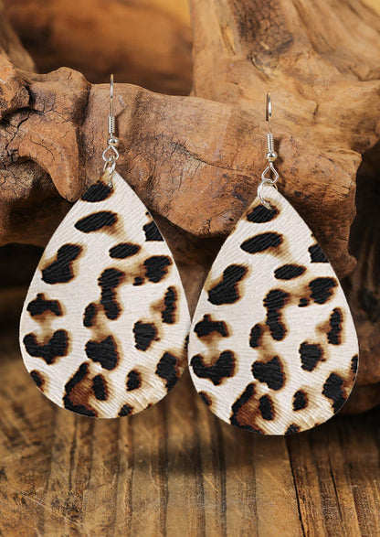 Leopard Water Drop PU Leather Earrings