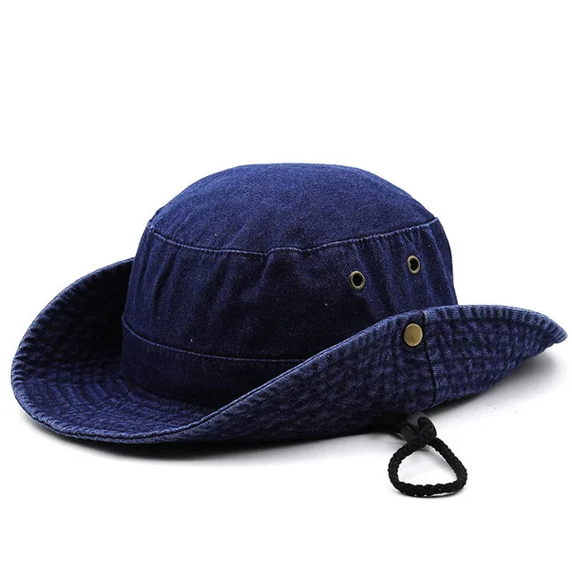 Denim Cowboy Bucket Hat with String Sun Hat