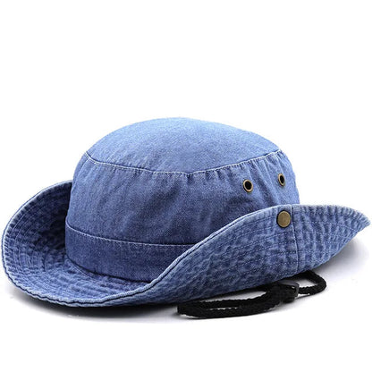 Denim Cowboy Bucket Hat with String Sun Hat