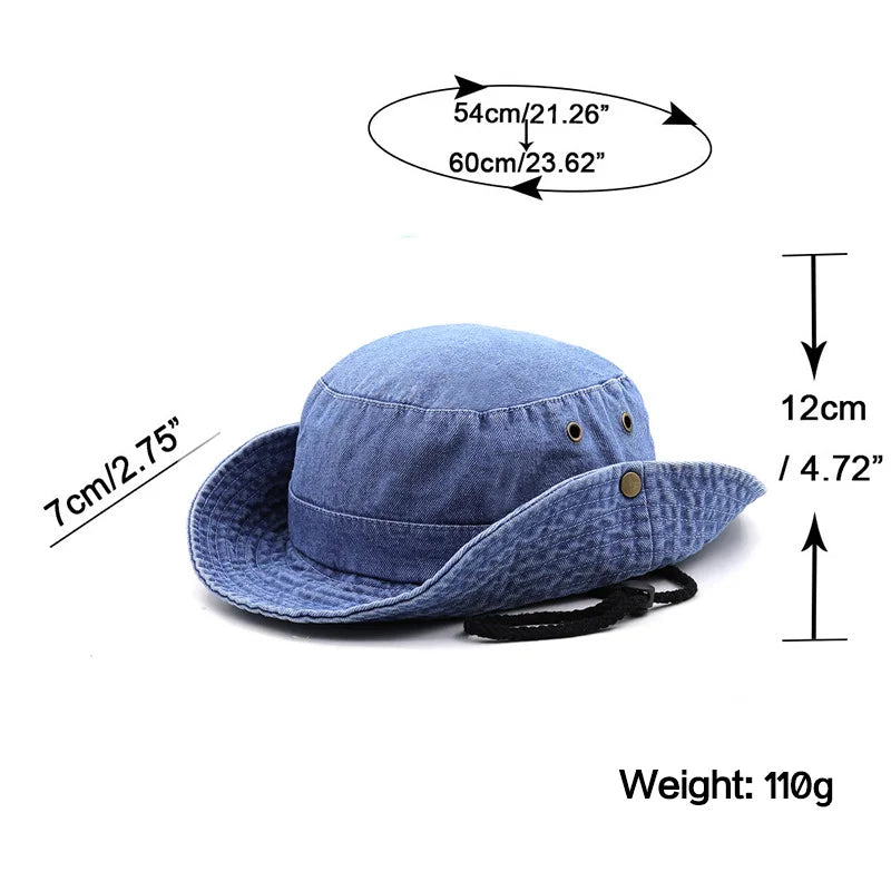 Denim Cowboy Bucket Hat with String Sun Hat