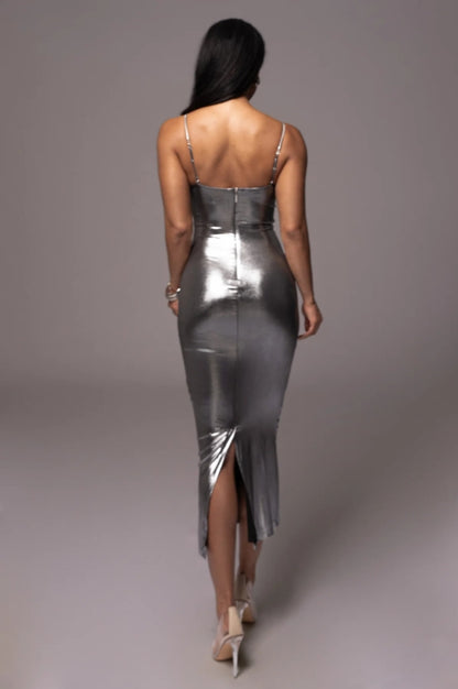 SILVER VISIONS OF YOU MIDI DRESS