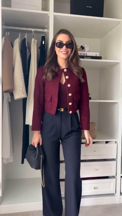 Burgundy jacket three-piece set