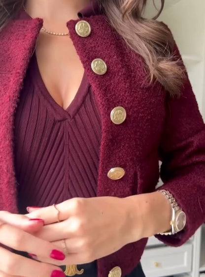 Burgundy jacket three-piece set