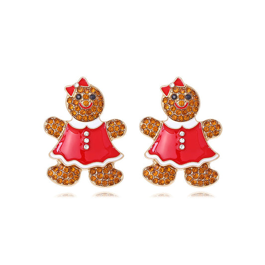 Cute Christmas Gingerbread Man Bow Earrings