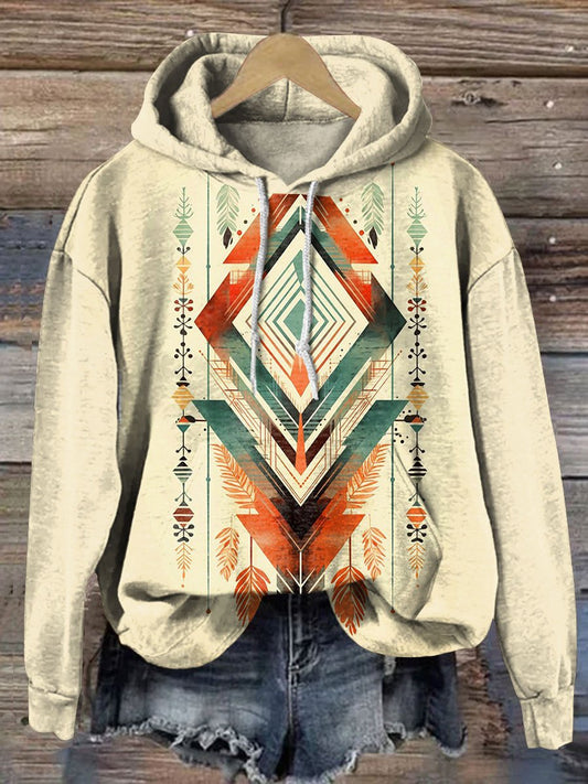 Vintage Colorful Feather Art Print Casual Sweatshirt