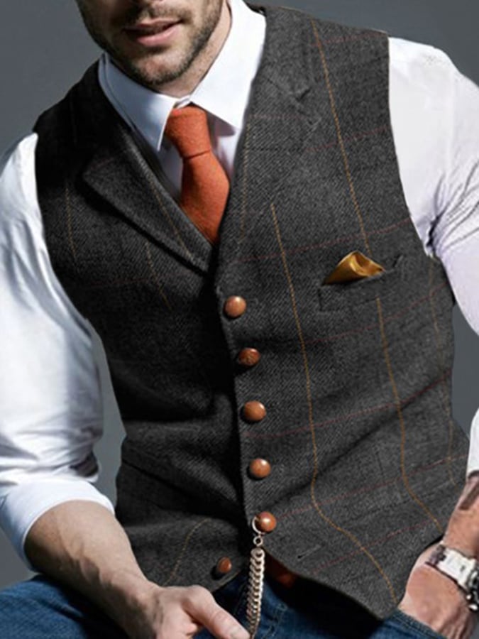 Men'S Fashion Casual Plaid Slim Vest