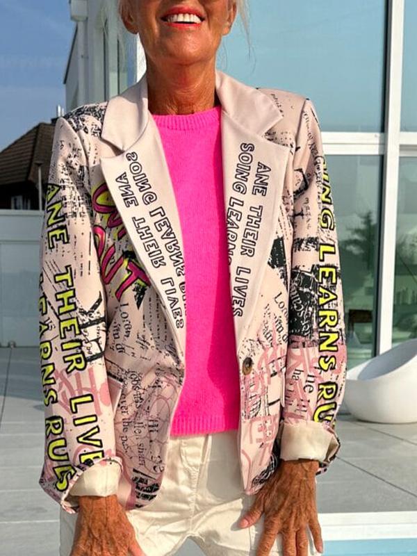 Women's Casual Lapel Letter Print Suit Jacket