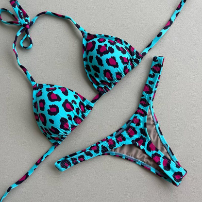 Leopard-print bohemian tie bikini set