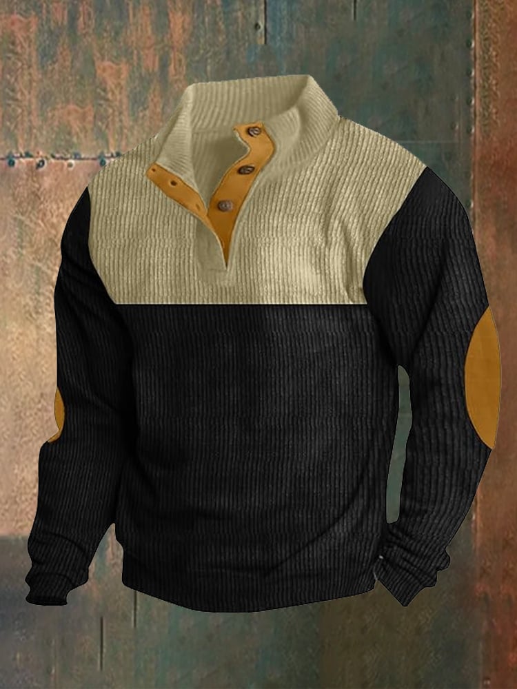 Men's Western Contrast Collar Button-Down Sweatshirt