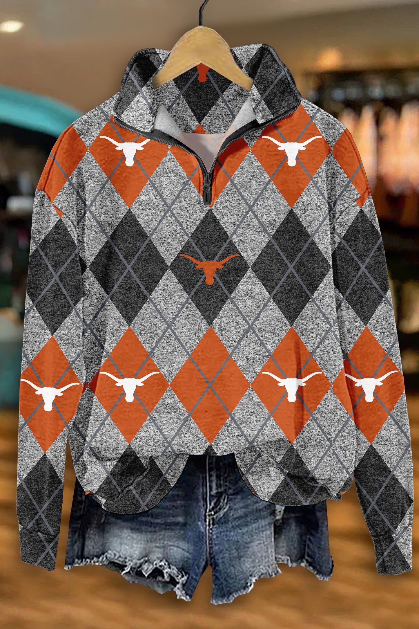 Texas Longhorns Diamond Pattern Zip-Up Sweatshirt