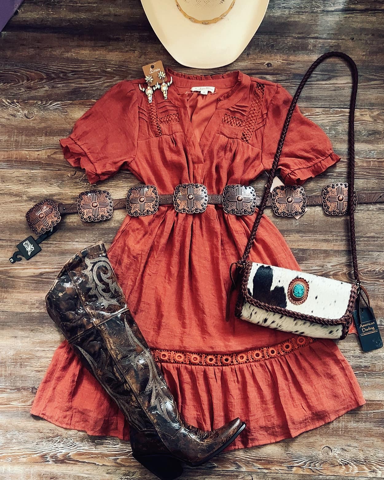 Red Boho Floral Lace Dress