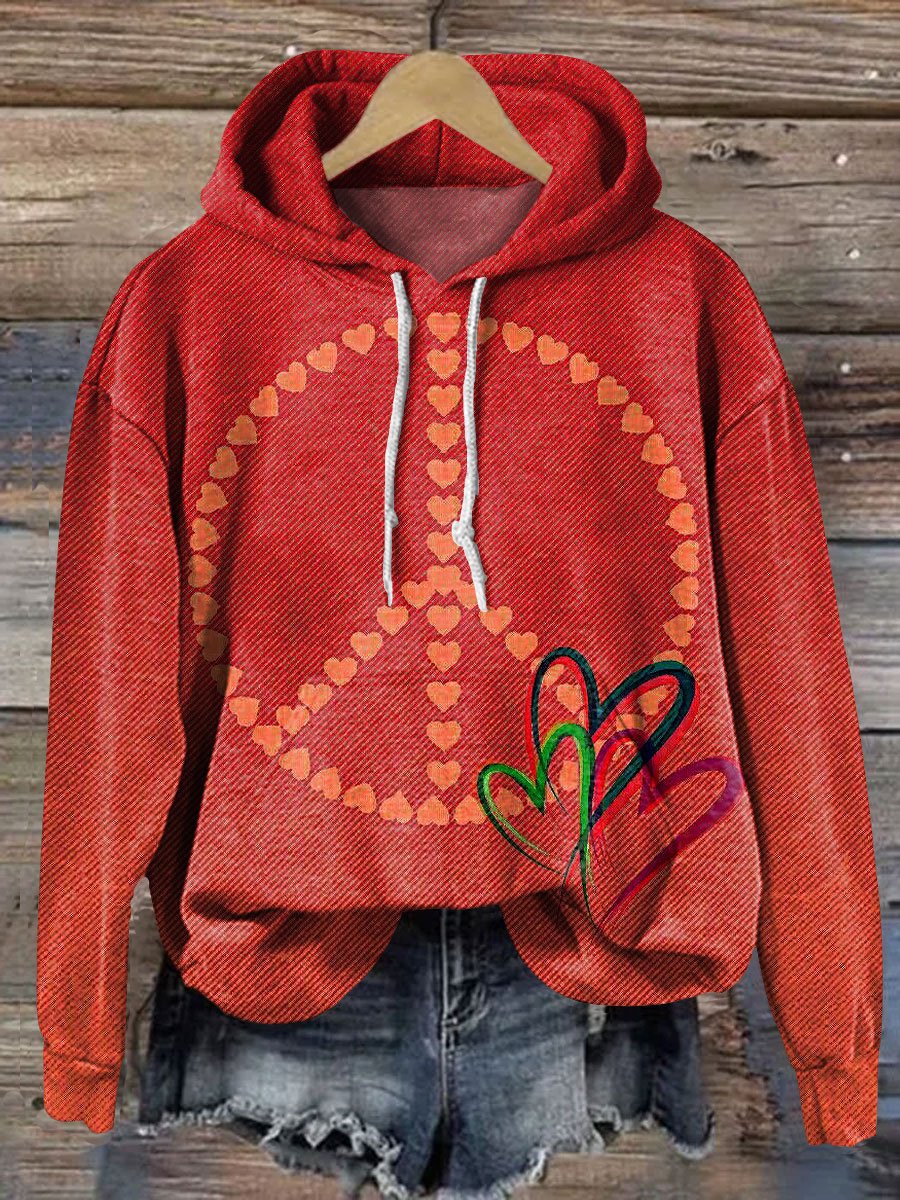 Hippie Peace Love Icon Art Print Casual Hoodie Sweatshirt