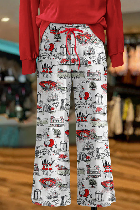 Classic Georgia Bulldog Print Wide Leg Pants