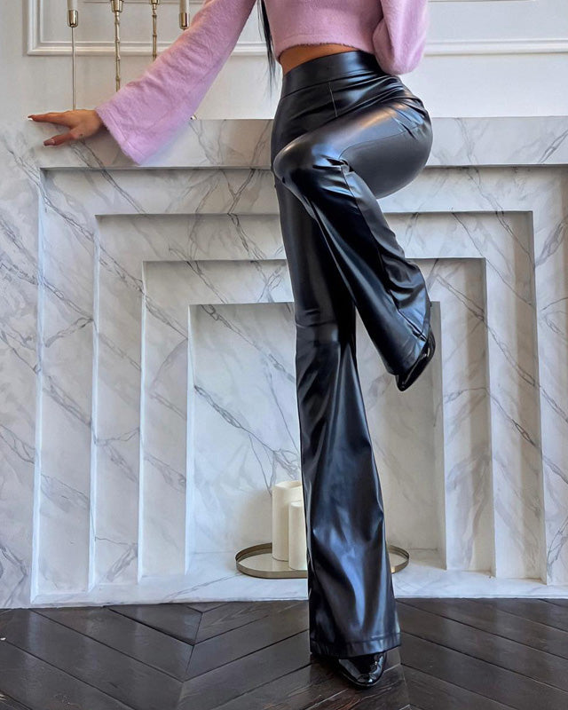 Shiny Flared Leather Trousers