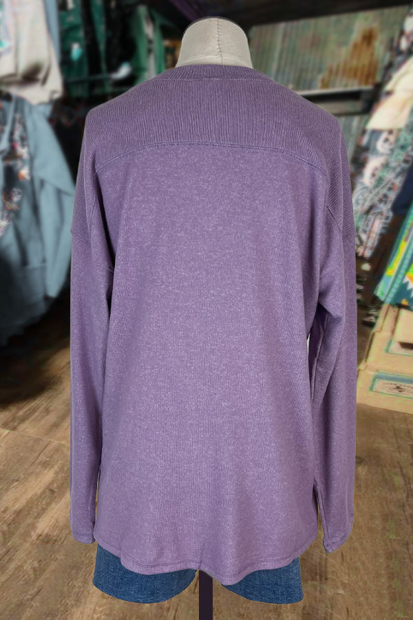 Solid V-Neck Long Sleeve Top