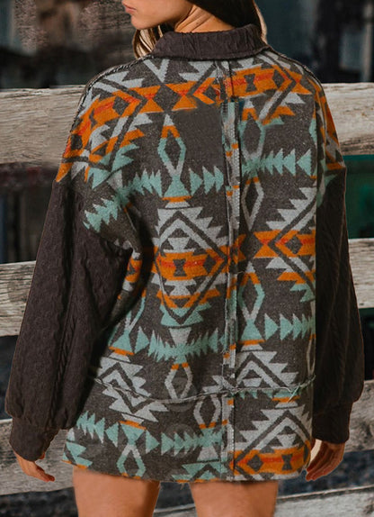 Charcoal Aztec Tribal Boho Pullover Long Sleeve Top