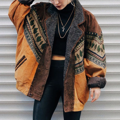 Unisex Vintage Printed Fleece Jacket Coat