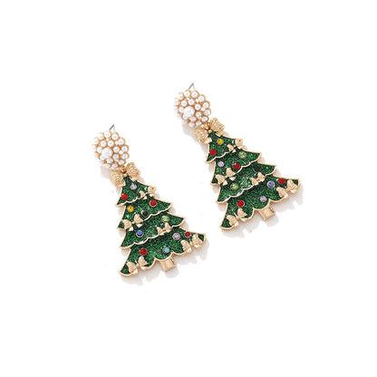 Fashion Bow Rhinestone Christmas Tree Earrings