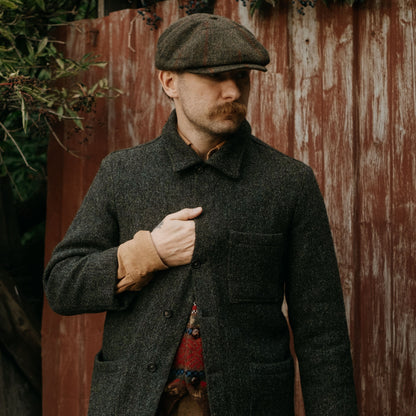 PEAKED CAPS Genuine Scottish Harris Tweed 8 Panels Man Cap Wool Large Crown GREEN-RED