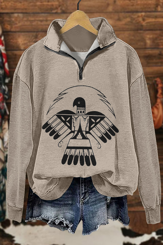 Retro Western Tribal Eagle Print Sweatshirt