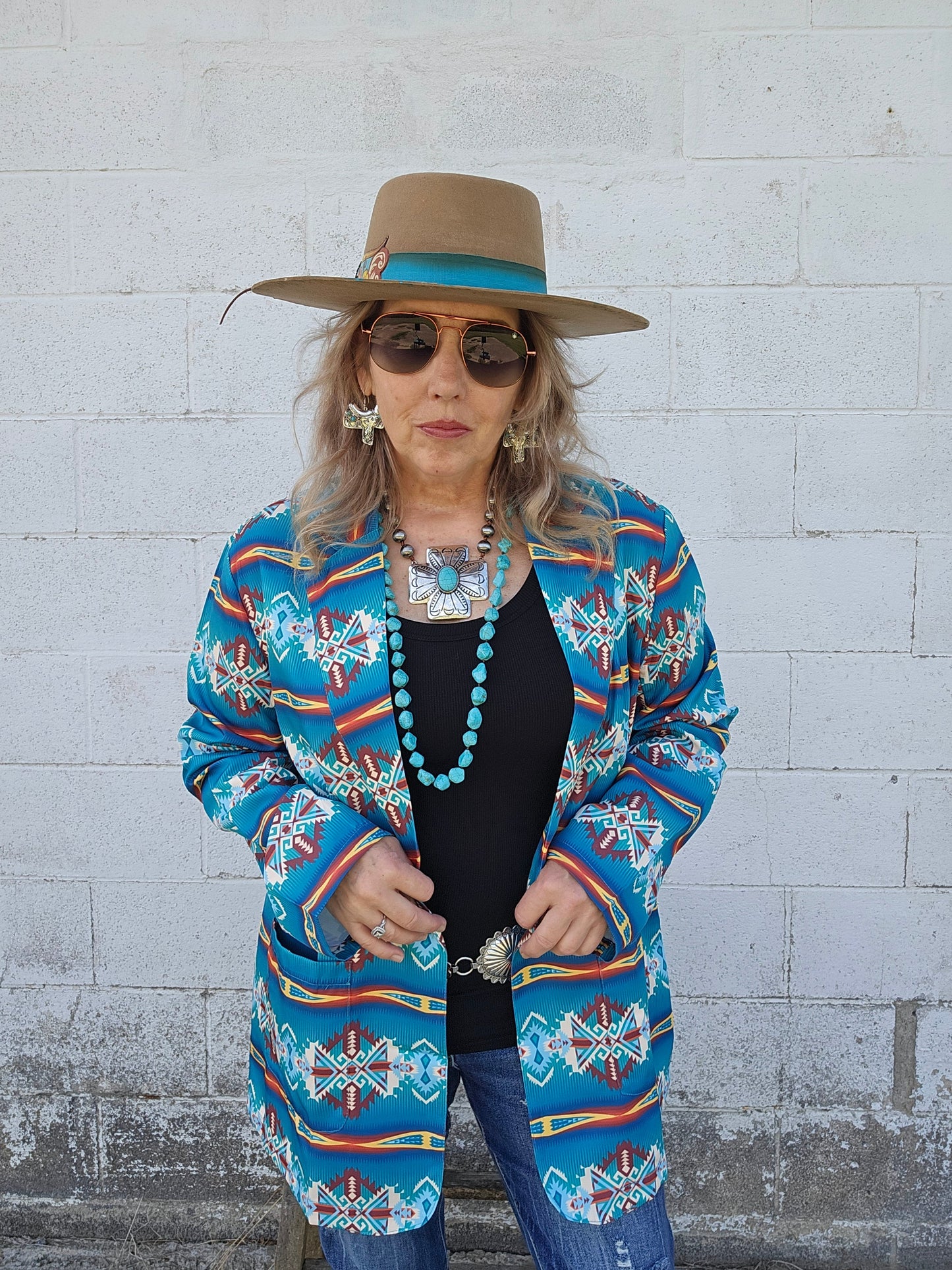 Teal Aztec Women's Western Blazer