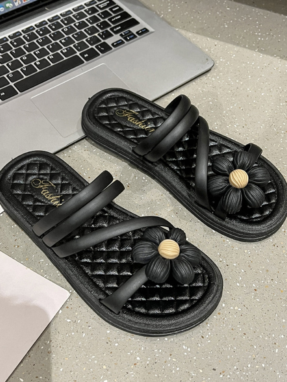 Casual Bowknot Metal Decor Round Toe Non Slip Slippers