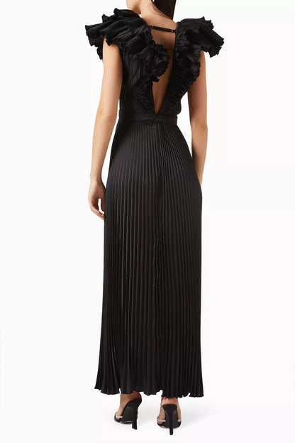 V-Neck Pleated Maxi Dress