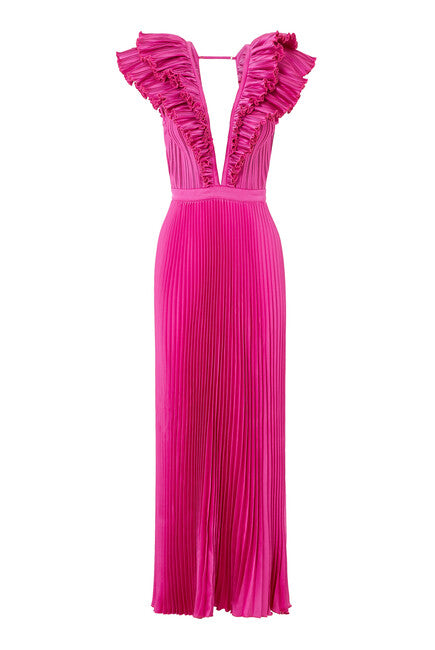 V-Neck Pleated Maxi Dress