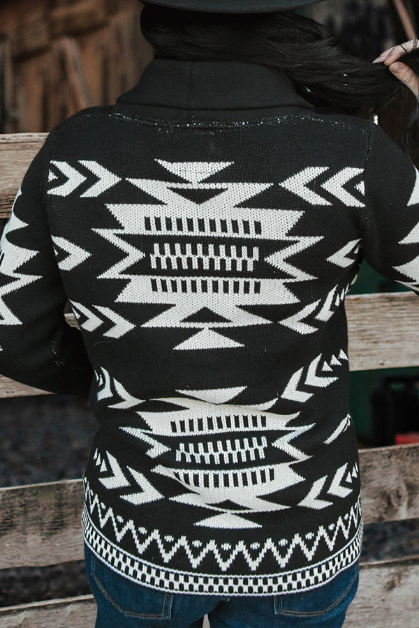 Western Aztec Printed Knitted Cardigan