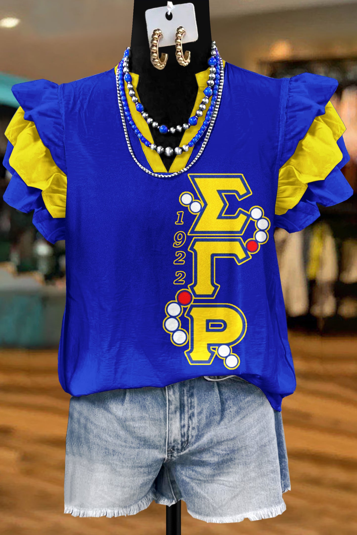 Sigma Gamma Rho Sorority Print Fly Sleeve Blouse