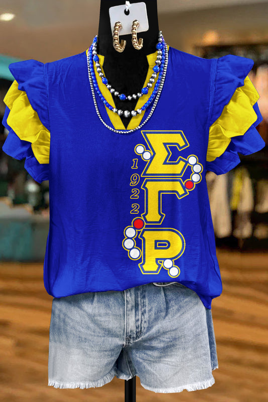 Sigma Gamma Rho Sorority Print Fly Sleeve Blouse