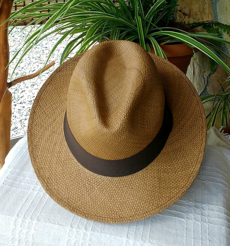 Genuine Ecuadorian Coffee Brown Coloured  Panama Hat  Handwoven Toquilla Palm Hat Unique Hat Authentic Fedora Hat