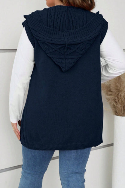 Women's casual sleeveless hooded knitted cardigan