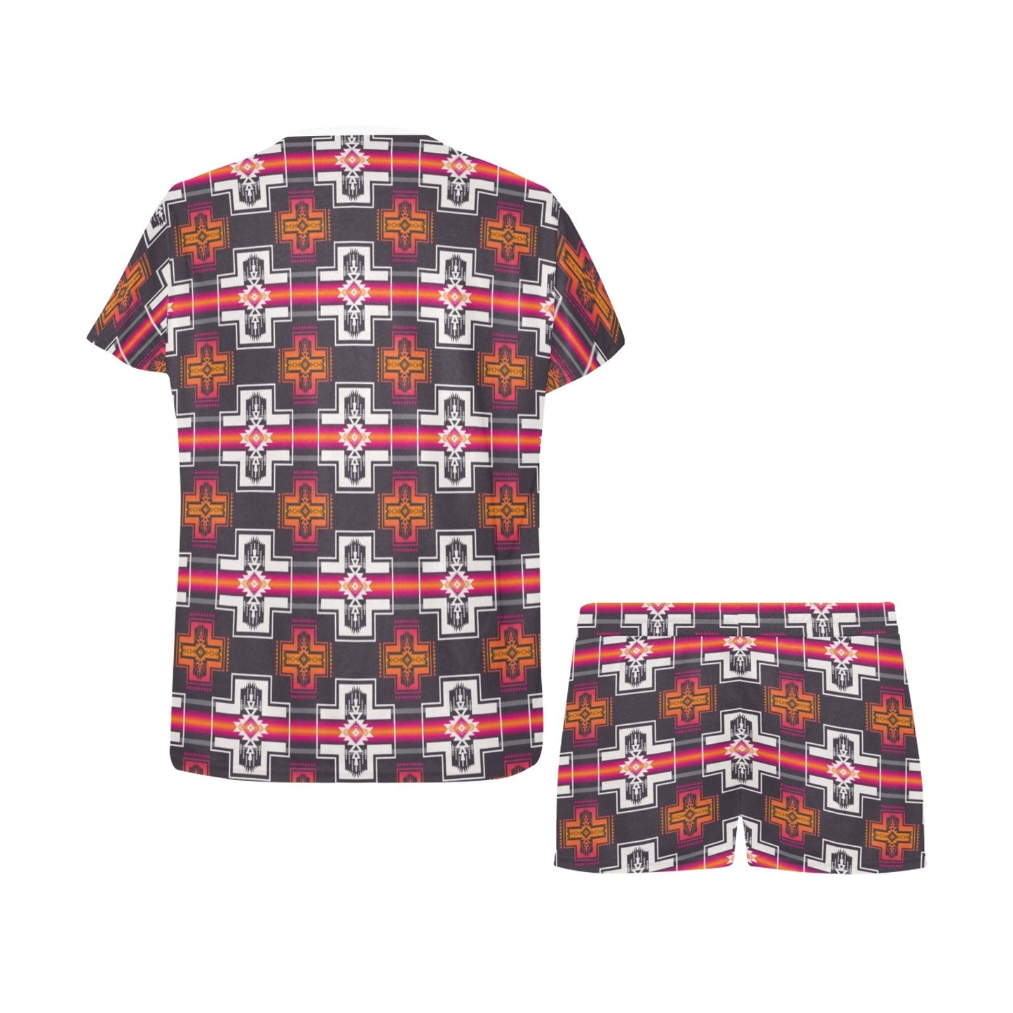 Red Aztec Women's T Shirt Shorts Pajama Set