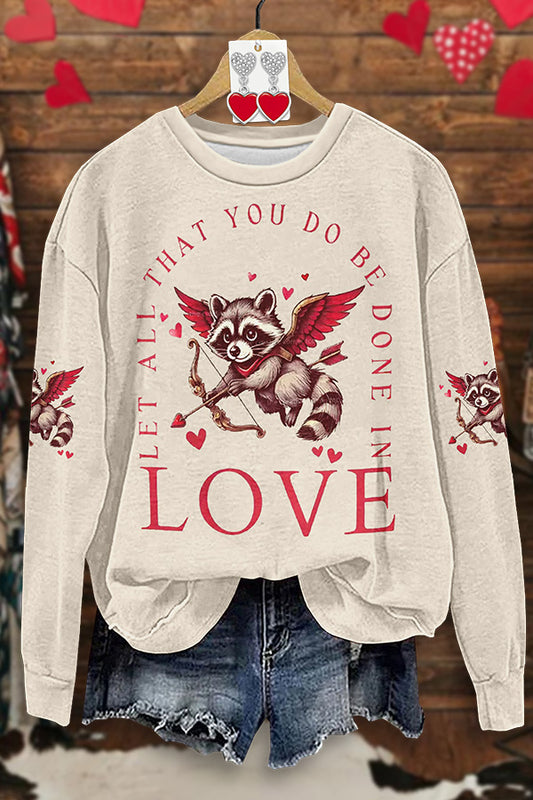 Cute Valentine's Day Raccoon Print Sweatshirt